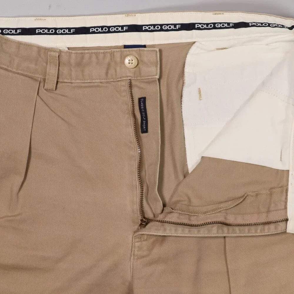 VTG Polo Ralph Lauren Classic Golf Shorts Pleated Beige Cotton Mens 34 x 8